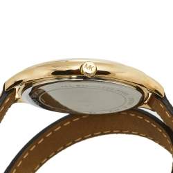 مملوكة مسبقًا Michael Kors Champagne Gold Plated Stainless Steel Leather Runway MK2256 Women's Wristwatch 42 mm