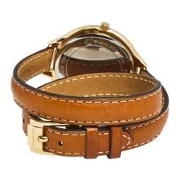 مملوكة مسبقًا Michael Kors Champagne Gold Plated Stainless Steel Leather Runway MK2256 Women's Wristwatch 42 mm