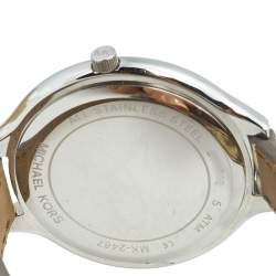 Pre Owned Michael Kors Silver Stainless Steel Leather Slim Runway MK-2467 Women's Wristwatch 42 mm