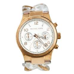Michael Kors Silver Rose Gold Plated Stainless Steel Clear Acetate Runway Twist MK-4282 Women's Wristwatch 38 mm