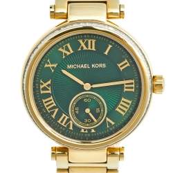 Pre Owned Michael Kors Green Yellow Gold Plated Stainless Steel Skylar MK-6065 Women's Wristwatch 41 mm
