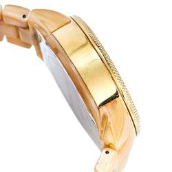Pre Owned Michael Kors Mother of Pearl Gold Plated Stainless Steel Horn Resin Jet Set MK-5039 Women's Wristwatch 37 mm