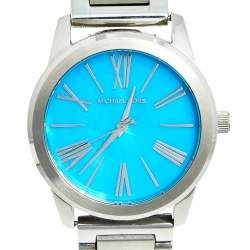 Pre Owned Michael Kors Blue Mother of Pearl Stainless Steel Hartman MK3519 Women's Wristwatch 38 mm