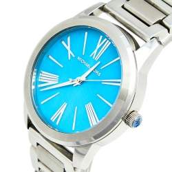 Pre Owned Michael Kors Blue Mother of Pearl Stainless Steel Hartman MK3519 Women's Wristwatch 38 mm