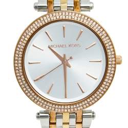 Pre Owned Michael Kors Silver Three Tone Stainless Steel Darci Pavé MK3203 Women's Wristwatch 39 mm