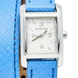 Pre Owned Michael Kors Silver Stainless Steel Leather Taylor Mini MK2339 Women's Wristwatch 20 mm