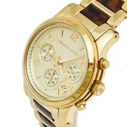 Pre Owned ساعة يد نسائية مايكل كورس رانواي MK5659 ستانلس ستيل مطلي ذهب أصفر شامبين 38 مم