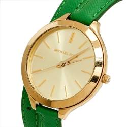 Pre Owned Michael Kors Champagne Yellow Gold Plated Stainless Steel Slim Runway MK2287 Women's Wristwatch 42 mm