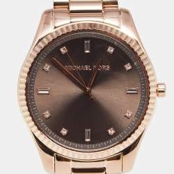 مملوكة مسبقًا ساعة يد نسائية مايكل كورس بليك MK3227 ستانلس ستيل مطلي ذهب وردي بني 42 مم