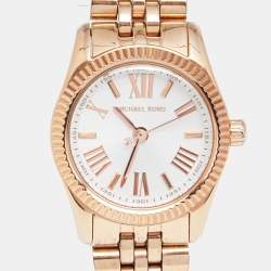 مملوكة مسبقًا Michael Kors White Rose Gold Plated Stainless Steel Lexington MK3230 Women's Wristwatch 26 mm
