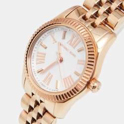مملوكة مسبقًا Michael Kors White Rose Gold Plated Stainless Steel Lexington MK3230 Women's Wristwatch 26 mm