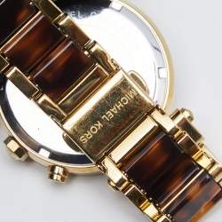 Pre Owned Michael Kors Yellow Gold Plated Stainless Steel Tortoise Parker MK5688 Women's Wristwatch 39 mm
