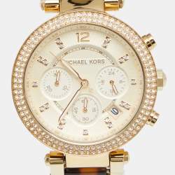 Pre Owned Michael Kors Yellow Gold Plated Stainless Steel Tortoise Parker MK5688 Women's Wristwatch 39 mm