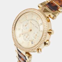 Pre Owned Michael Kors Yellow Gold Plated Stainless Steel Tortoise Parker MK5688 Women's Wristwatch 39 mm
