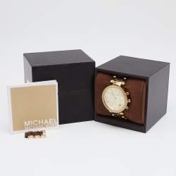 Pre Owned Michael Kors Yellow Gold Plated Stainless Steel Tortoise Parker MK5688 Women's Wristwatch 39 mm