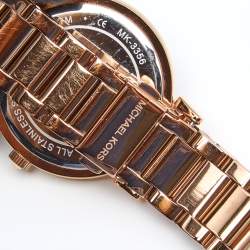 Pre Owned ساعة يد نسائية مايكل كورس كاتلين MK3356 ستانلس ستيل مطلي ذهب وردي سوداء 38 مم