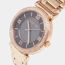 Pre Owned ساعة يد نسائية مايكل كورس كاتلين MK3356 ستانلس ستيل مطلي ذهب وردي سوداء 38 مم