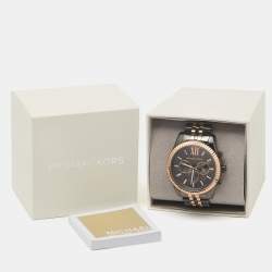 Pre Owned Michael Kors Black PVD Coated Rose Gold Tone Lexington MK8561 Unisex 44 mm