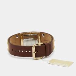 Pre Owned Michael Kors Champagne Gold Plated Stainless Steel Leather MK2201 Women's Wristwatch 30 mm