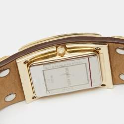 Pre Owned Michael Kors Champagne Gold Plated Stainless Steel Leather MK2201 Women's Wristwatch 30 mm