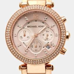 Pre Owned ساعة يد نسائية مايكل كورس باركر MK5896  أسيتات ستانلس ستيل مطلي ذهب شامبين 39 مم