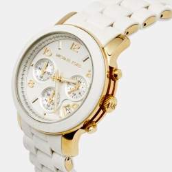 Michael Kors Silver Silicone Gold Plated Stainless Steel Runway MK5145  Women's Wristwatch 39 mm Michael Kors | TLC