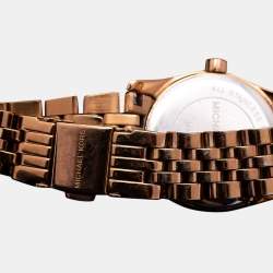 Pre Owned Michael Kors Blue Rose Gold Plated Stainless Steel Petite Lexington MK3272 Women's Wristwatch 26 mm