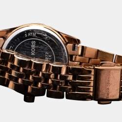 Pre Owned Michael Kors Blue Rose Gold Plated Stainless Steel Petite Lexington MK3272 Women's Wristwatch 26 mm