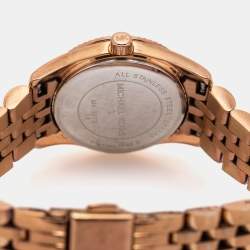 Pre Owned Michael Kors Blue Rose Gold Plated Stainless Steel Petite Lexington MK3272 Women's Wristwatch 26 mm