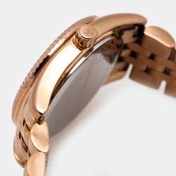 Pre Owned Michael Kors Blue Rose Gold Plated Stainless Steel Petite Lexington MK3272 Women's Wristwatch 26 mm