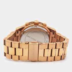 Pre Owned Mickael Kors Champagne Rose Gold Plated Stainless Steel Runway MK5128 Women's Wristwatch 38 mm