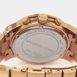 Pre Owned Mickael Kors Champagne Rose Gold Plated Stainless Steel Runway MK5128 Women's Wristwatch 38 mm