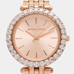 Pre Owned Michael Kors Champagne Rose Gold Plated Stainless Steel Darci MK4515 Women's Wristwatch 34 mm