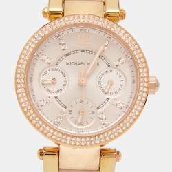 Pre Owned Michael Kors Champagne Rose Gold Plated Stainless Steel Acetate Mini Parker MK6110 Women's Wristwatch 33 mm