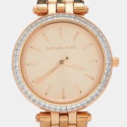 Pre Owned Michael Kors Champagne Rose Gold Plated Stainless Steel Darci MK3366 Women's Wristwatch 33 mm