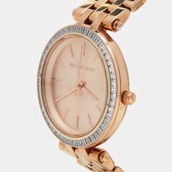 Pre Owned Michael Kors Champagne Rose Gold Plated Stainless Steel Darci MK3366 Women's Wristwatch 33 mm