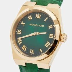 Michael Kors Green Gold Plated Stainless Steel Leather Channing MK2356 Unisex Wristwatch 38 mm 
