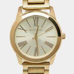 Pre Owned Michael Kors Champagne Gold Plated Stainless Steel Hartman MK3490 Women's Wristwatch Set 38 mm