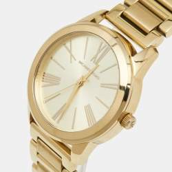 Pre Owned Michael Kors Champagne Gold Plated Stainless Steel Hartman MK3490 Women's Wristwatch Set 38 mm