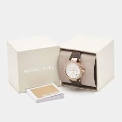 Michael Kors White Rose Gold Plated Stainless Steel Leather Parker MK6917 Women's Wristwatch 39 mm 