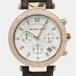 Michael Kors White Rose Gold Plated Stainless Steel Leather Parker MK6917 Women's Wristwatch 39 mm 