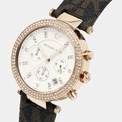 Michael Kors White Rose Gold Plated Stainless Steel Leather Parker MK6917 Women's Wristwatch 39 mm 