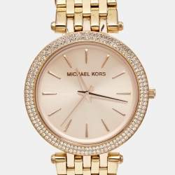 Pre Owned Michael Kors Champagne Rose Gold Plated Stainless Steel Darci MK3192 Women's Wristwatch 38 mm