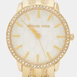 Michael Kors White Crystal Embellished Gold Plated Stainless Steel Nini MK3214 Women's Wristwatch 35 mm