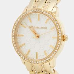 Michael Kors White Crystal Embellished Gold Plated Stainless Steel Nini MK3214 Women's Wristwatch 35 mm