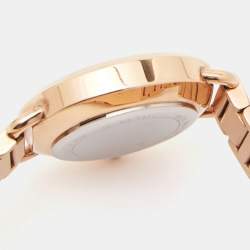 Pre Owned Michael Kors White Rose Gold Plated Stainless Steel Mini Portia MK3841 Women's Wristwatch 32 mm