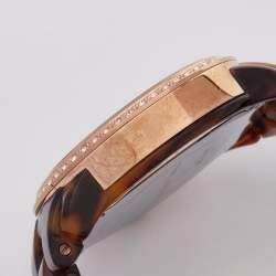 Pre Owned Michael Kors Brown Mother Of Pearl Rose Gold Plated Stainless Steel Acetate Showstopper MK5366 Women' Wristwatch 43 mm