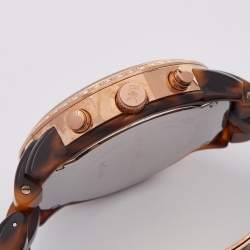 Pre Owned Michael Kors Brown Mother Of Pearl Rose Gold Plated Stainless Steel Acetate Showstopper MK5366 Women' Wristwatch 43 mm