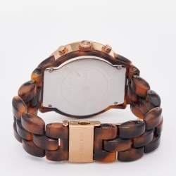 Pre Owned Michael Kors Brown Mother Of Pearl Rose Gold Plated Stainless Steel Acetate Showstopper MK5366 Women' Wristwatch 43 mm