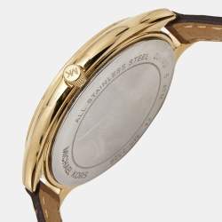Pre Owned Michael Kors Champagne Gold Plated Stainless Steel Leather Slim Runway MK2326 Women's Wristwatch 42 mm